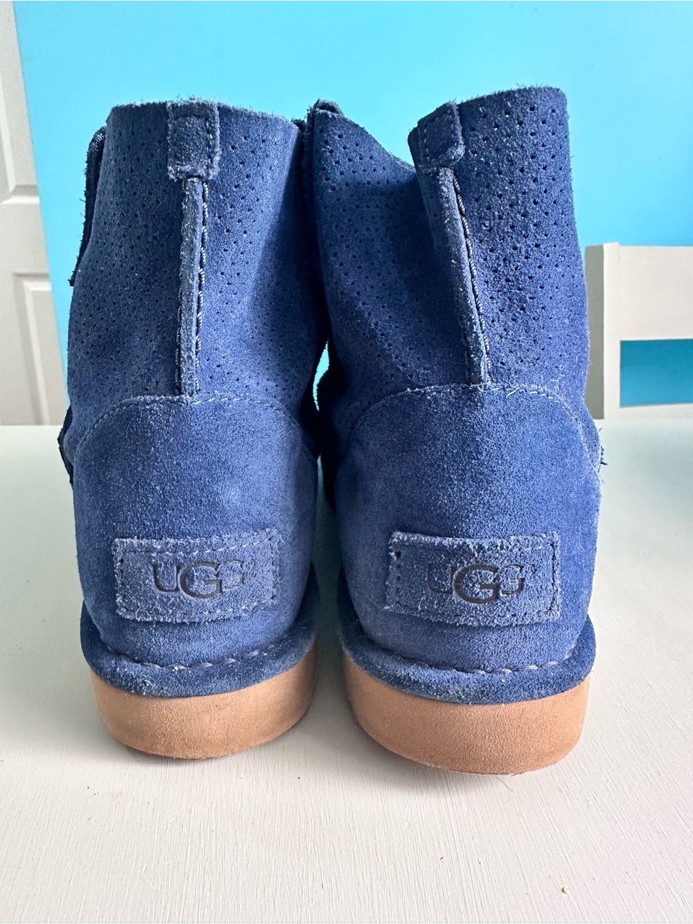 UGG Navy Suede Mini Boots with Perforated Upper no lining 1016852